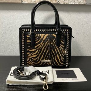 Brahmin Cami BLACK CASPIAN Satchel CrossbodyW/Fur & Golden chain Accents